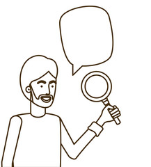 man with magnifying glass in white background