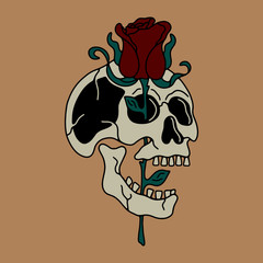 Skull and rose color beige background