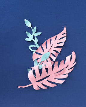 Nature plant design handcraft cut from light blue and pink paper
