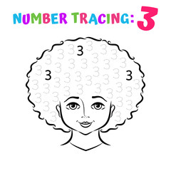 Number Tracing Worksheet. Coloring Book Page. Math Game. Writing Skills Educational Exercise. Vector illustration.