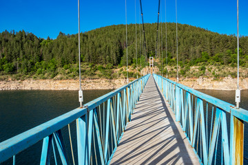 Suspension bridge over Kardzhali Reservoir between the villages Suhovo and Duzhdovnitsa in Kardzhali Municipality, Bulgaria