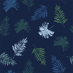 Tropical leaves seamless pattern, blue and green in vector design for fashion,fabric,web,wallpaper