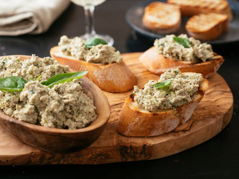 Broccoli Stem Pesto Bruschetta