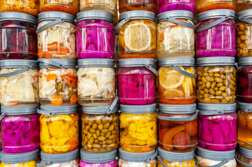 Shuk levinsky market: preserves, Tel Aviv, Israel