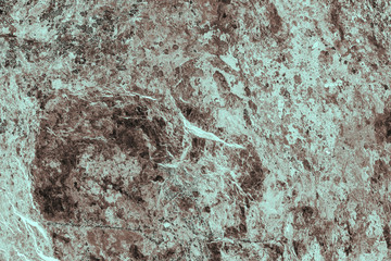 Vintage cyan background. Rough painted wall of hazel color. Imperfect plane of brown colored. Uneven old decorative toned backdrop of blue tint. Texture of azure hue. Ornamental stony surface.