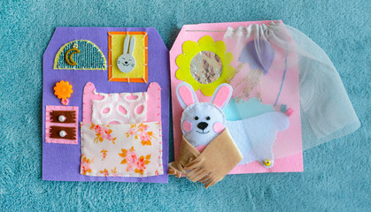 Handmade felt quiet book-house for bunny