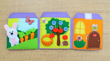 Handmade felt quiet book-house for bunny