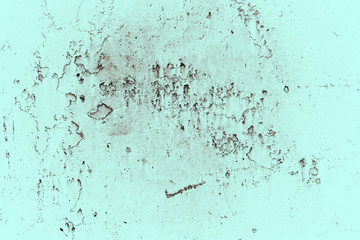 Vintage cyan background. Rough painted wall of hazel color. Imperfect plane of brown colored. Uneven old decorative toned backdrop of blue tint. Texture of azure hue. Ornamental stony surface.