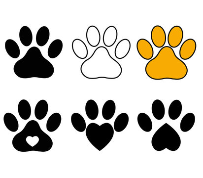 Paw Print on white background. Dog Paw sign. Cat Paw sign. Animal symbol.