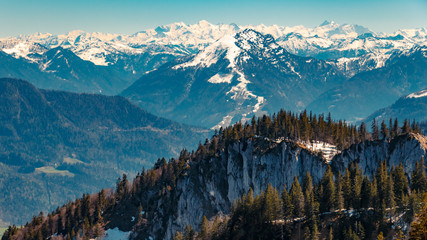 Beautiful alpine winter view at the famous Kampenwand summit-Aschau-Chiemgau-Bavaria-Germany