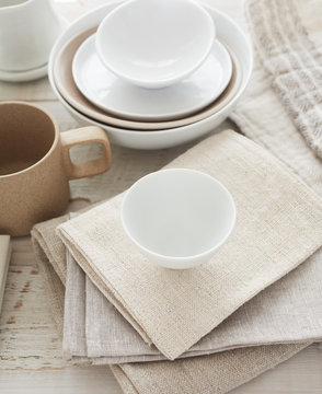 Various dishes and linen textures
