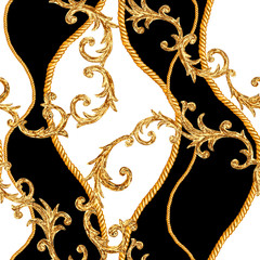 Gouden ketting glamour barokke stijl naadloze patroon achtergrond.