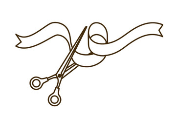 scissors with ribbon on white background