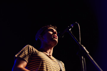 Musician and singer performing in a live concert