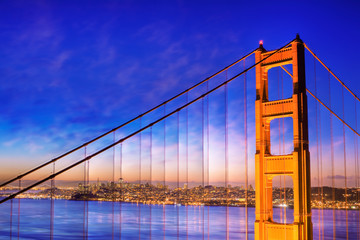 San Francisco and part of the Golden Gate Bridge at dawn. USA