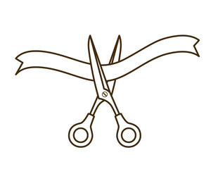 scissors with ribbon on white background