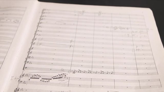 Turn over note paper macro shot / classical music / symphony