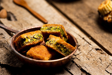 Arabic dessert with pistachio Kadayif pieces
