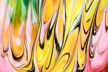 Watercolor and acrylic abstract. Colorful background. Mix, splashes and drawings of colors: yellow,...