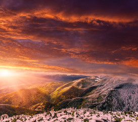 Fantastic winter  mountain landscape. overcast clouds over the m