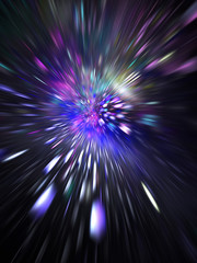 Abstract holiday background with blurred rays and sparkles. Fantastic green and blue light effect. Digital fractal art. 3d rendering.