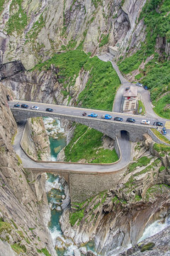 The view from the heights of the Devil's Bridge, Andermatt, Switzerland