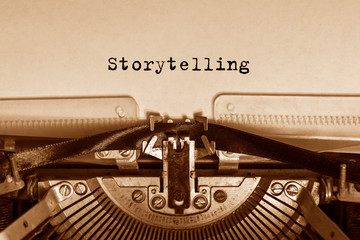 Storytelling printed on a sheet of paper on a vintage typewriter. writer, literature.