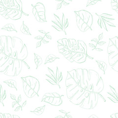 Seamless pattern with hand drawn tropical leaves with branches vector illustration