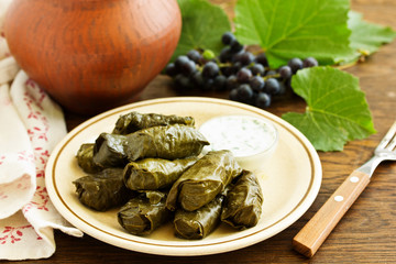 dolma stuffed with meat and rice leaves of grapes.