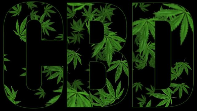 CBD Cannabidiol title logo animation with cannabis leaf filled text