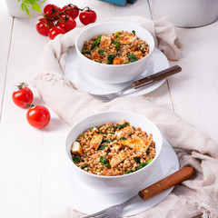 Kaszotto- polish food from buckwheat  with grilled chicken