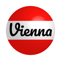Round button Icon of national flag of Austria with inscription of city name: Vienna in modern style and reflection of light. Vector EPS10 illustration.