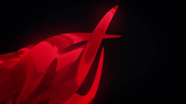 Close up for red glowing twisting tentacles on black background. Animation. Beautiful motion of abstract alien tentacles in the dark, extraterrestrial creature.