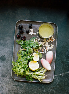 Ingredients for fresh homemade vinaigrette dressing