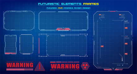 HUD UI GUI futuristic user interface screen elements set. High tech screen for video game. Sci-fi concept design. Square Frames Blocks Set HUD Interface Elements. Futuristic warning frame. Vector © ZinetroN