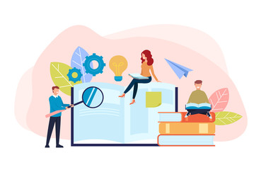 People students business office workers characters reading books. Education concept. Vector flat cartoon graphic design illustration