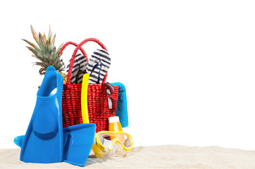 Red beach bag isolated on white background