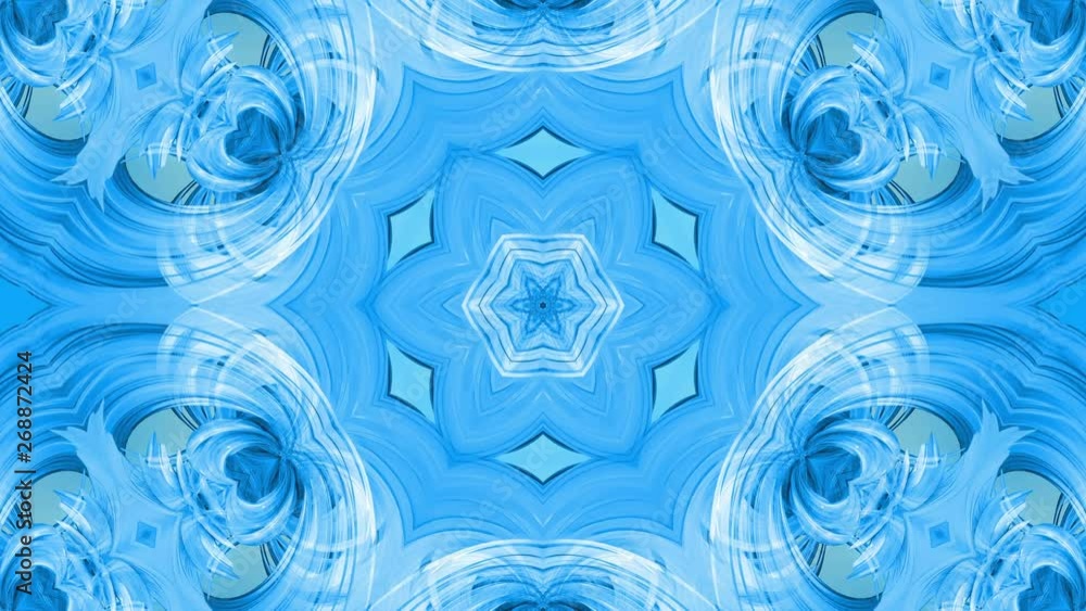 Poster 3d looped animation, an abstract background with blue ribbons twisting and forming stars or snowflak
