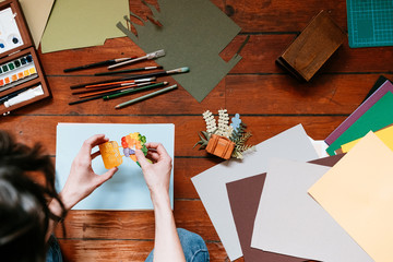 above view of a creative papercraft desckop