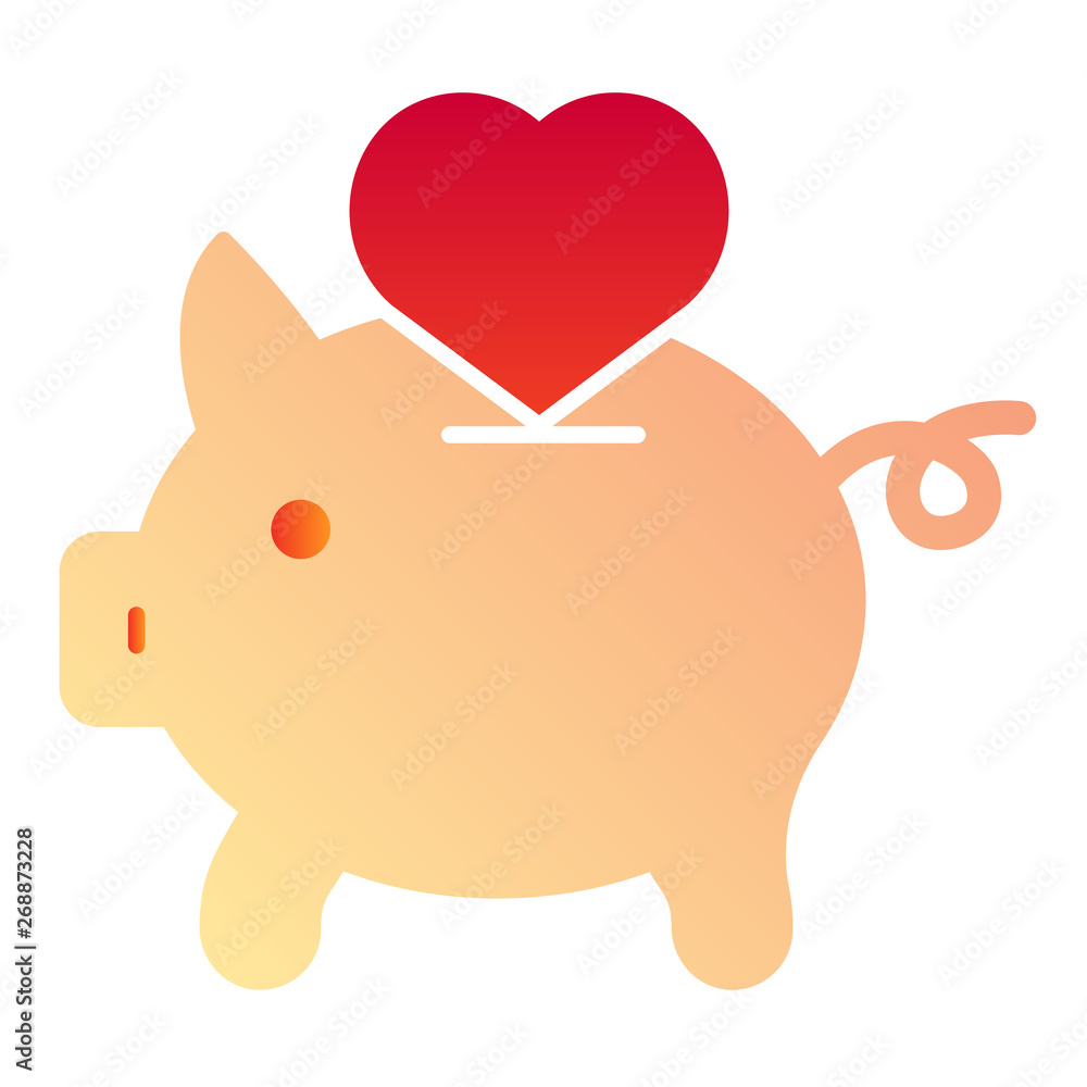 Poster saving love flat icon. piggy bank color icons in trendy flat style. heart and pig gradient style des