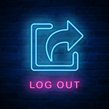 Vector illuminated neon light icon sign arrow log out