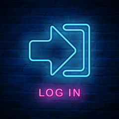 Vector illuminated neon light icon sign arrow log in