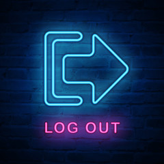 Vector illuminated neon light icon sign arrow log out