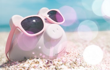 Piggy Bank Wearing Sunglasses Relaxing