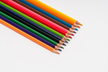 set of colored pencils on a white background, isolated. back to school