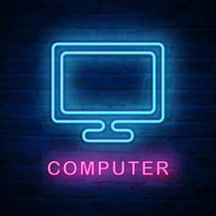 Vector illuminated neon light icon sign computer display monitor