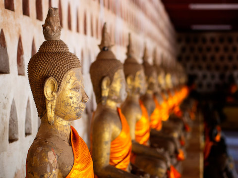 Detail of Buddha statue, wat si saket. Laos