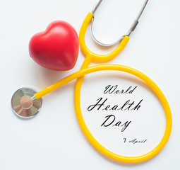 stethoscope and red heart symbol of health day and good healthy life