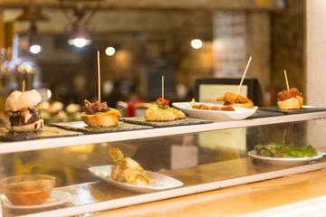 Spanish tapas called pintxos of the Logroño, La Rioja, Spain.