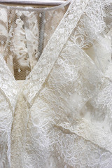 Close up of a detailed wedding white fabric